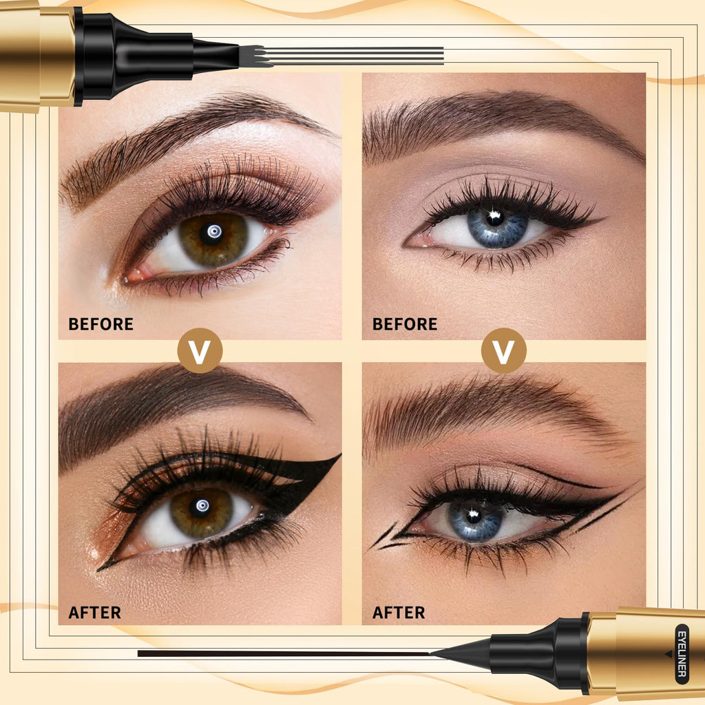GOALSEN 3D Four-Tip Eyebrow Pen & Eyeliner Duo – Waterproof, Long-Lasting, Dark Brown & Black