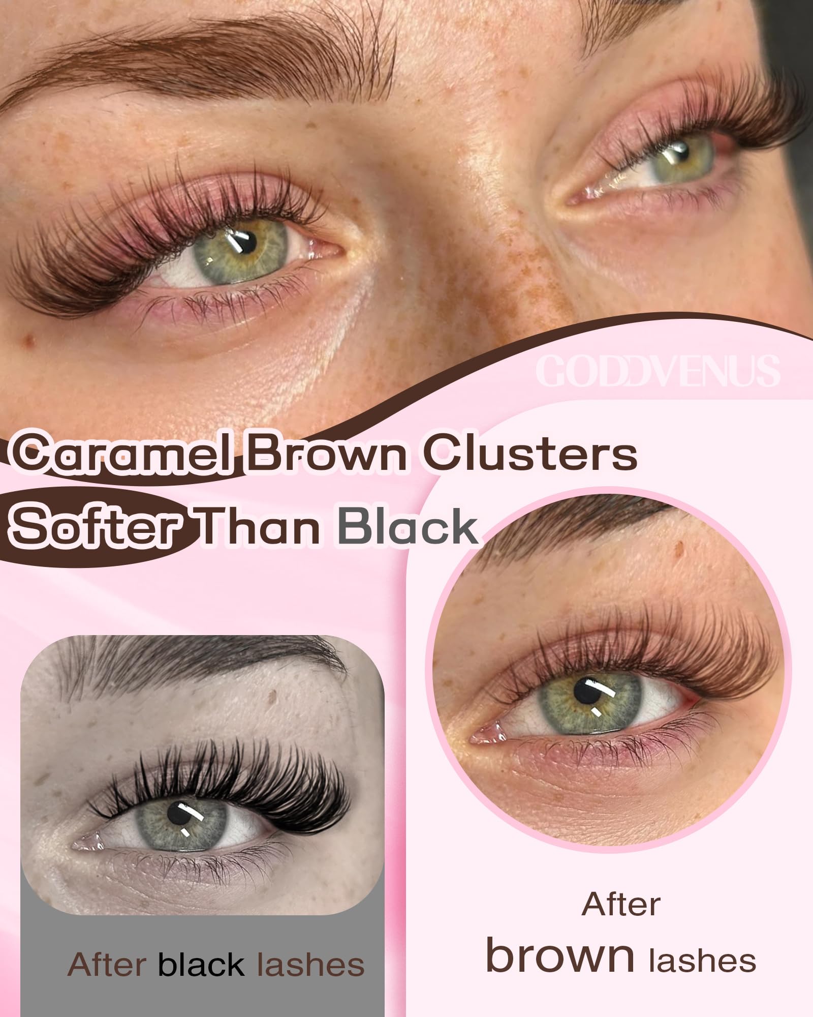 Goddvenus Brown Lash Clusters Kit – 300 Wispy Lashes (10-16mm) DIY Waterproof