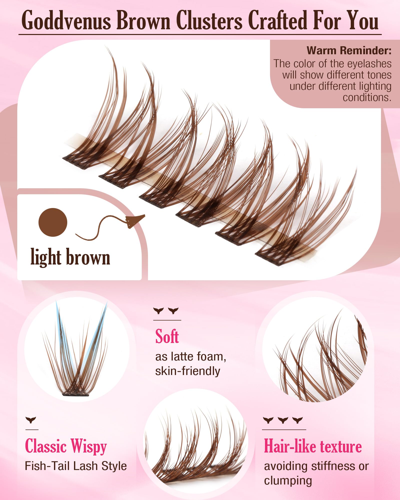 Goddvenus Brown Lash Clusters Kit – 300 Wispy Lashes (10-16mm) DIY Waterproof