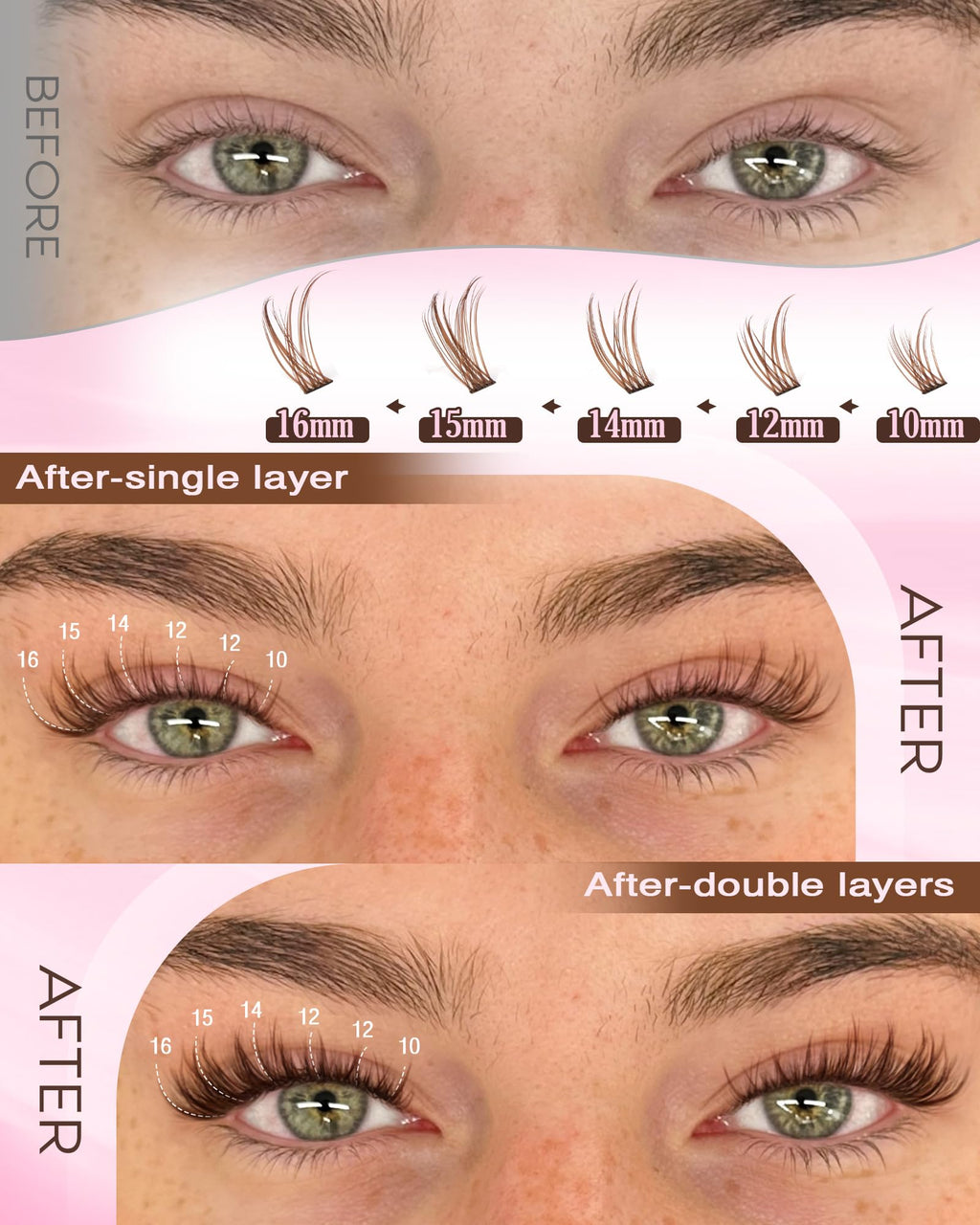 Goddvenus Brown Lash Clusters Kit – 300 Wispy Lashes (10-16mm) DIY Waterproof