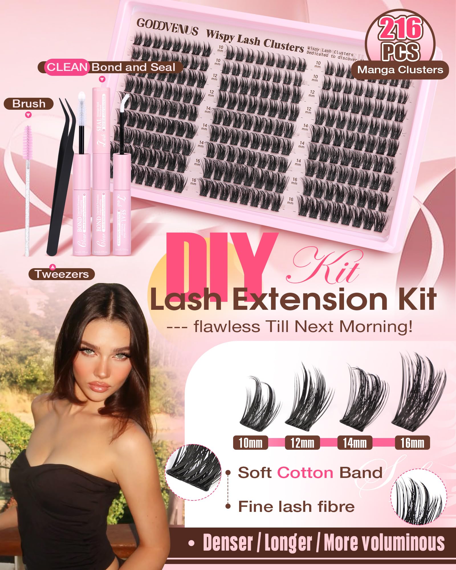 Goddvenus Wispy Manga Lash Clusters Kit – Natural C-Curl DIY Lash Extensions