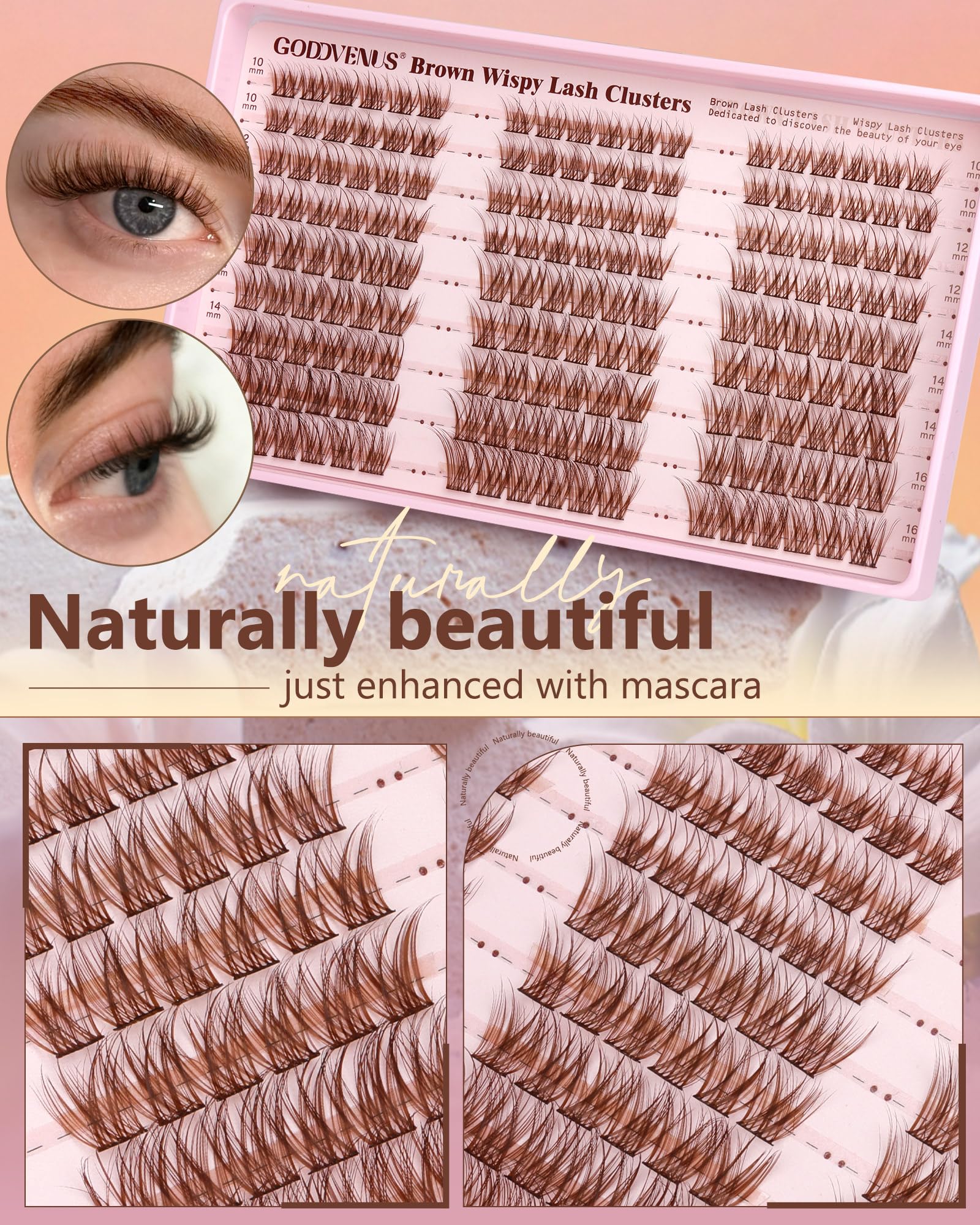 Goddvenus Brown Wispy Lash Clusters Kit | Natural DIY Lash Extensions with C Curl