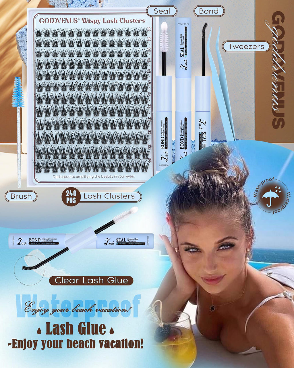 Goddvenus Wispy Lash Clusters Kit – Natural D-Curl Lashes & DIY Extension with Waterproof Glue