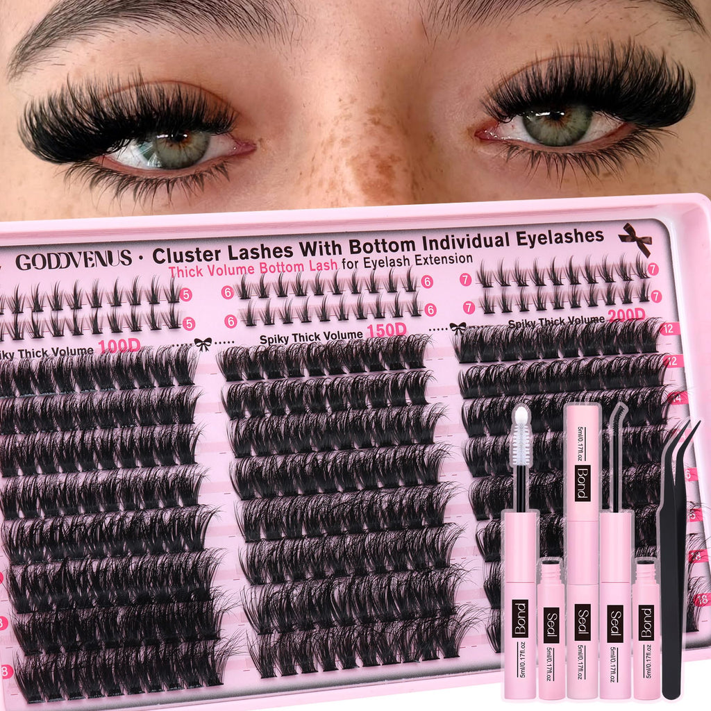 Goddvenus Fluffy Lash Clusters Kit – 240 Upper + 60 Lower, D-Curl Waterproof DIY Lashes