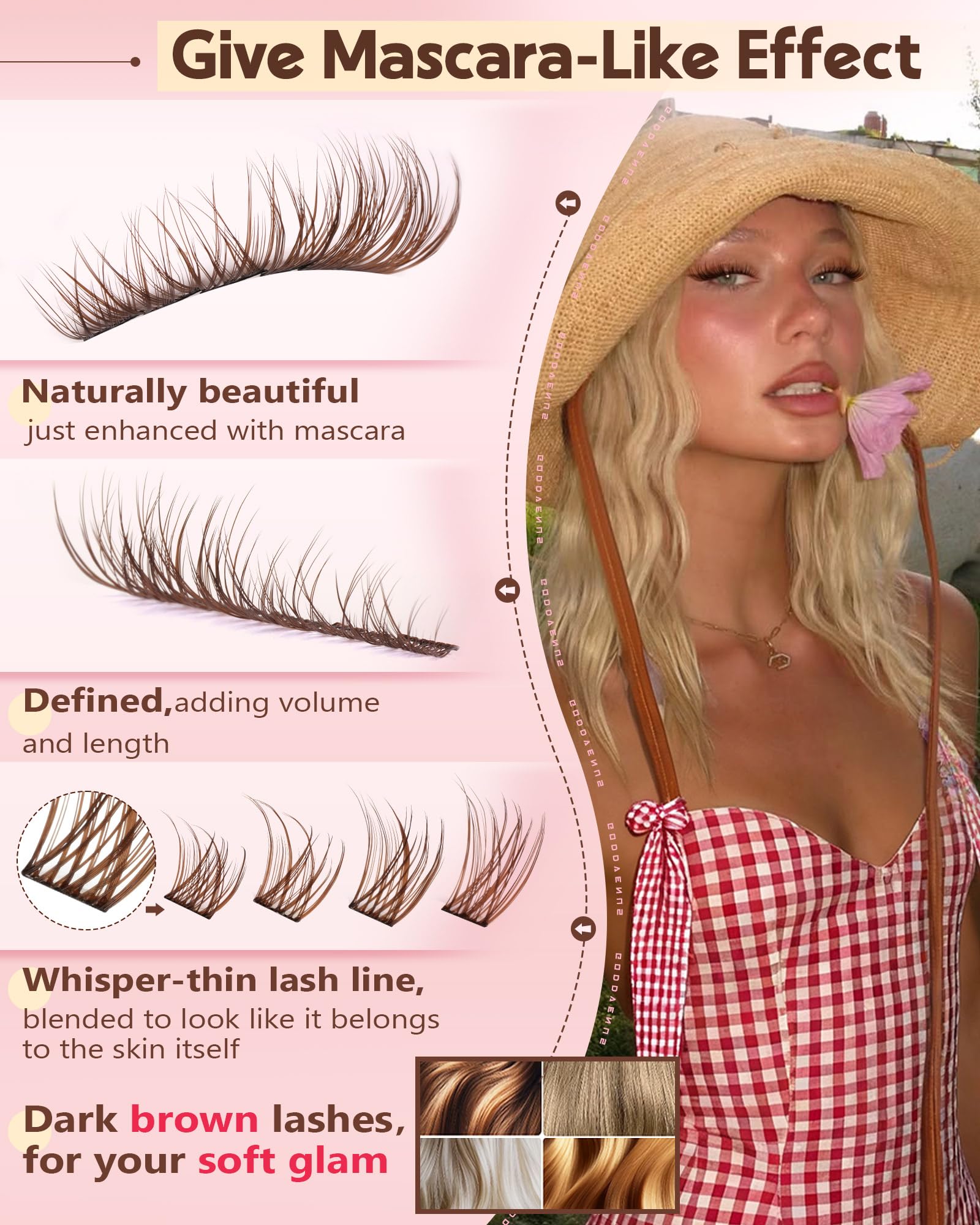 Goddvenus Brown Wispy Lash Clusters Kit | Natural DIY Lash Extensions with C Curl