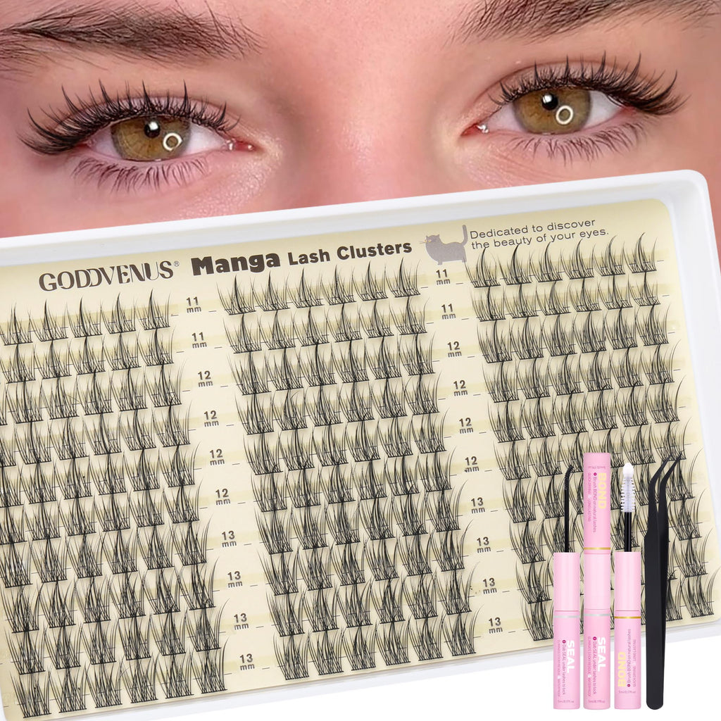 Goddvenus Natural Lash Clusters Kit | Wispy C-Curl Lashes with Tweezers