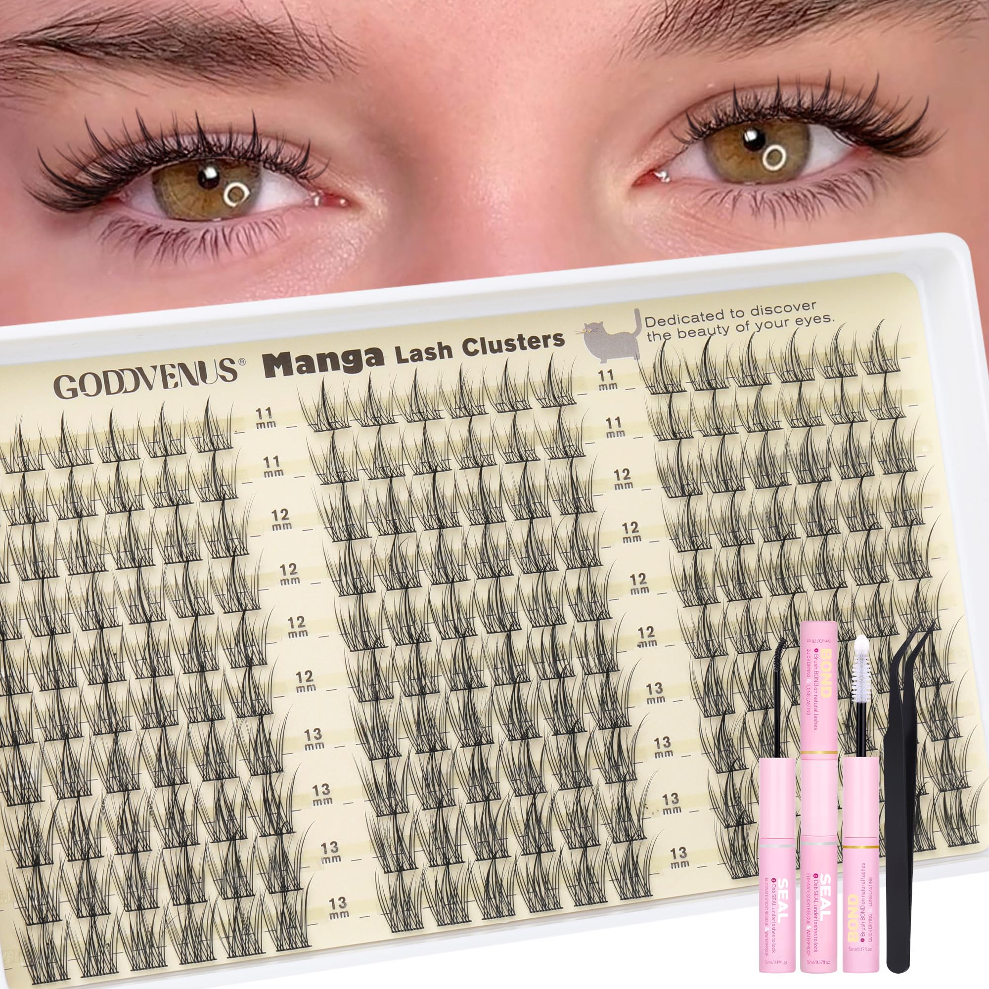 Goddvenus Natural Lash Clusters Kit | Wispy C-Curl Lashes with Tweezers