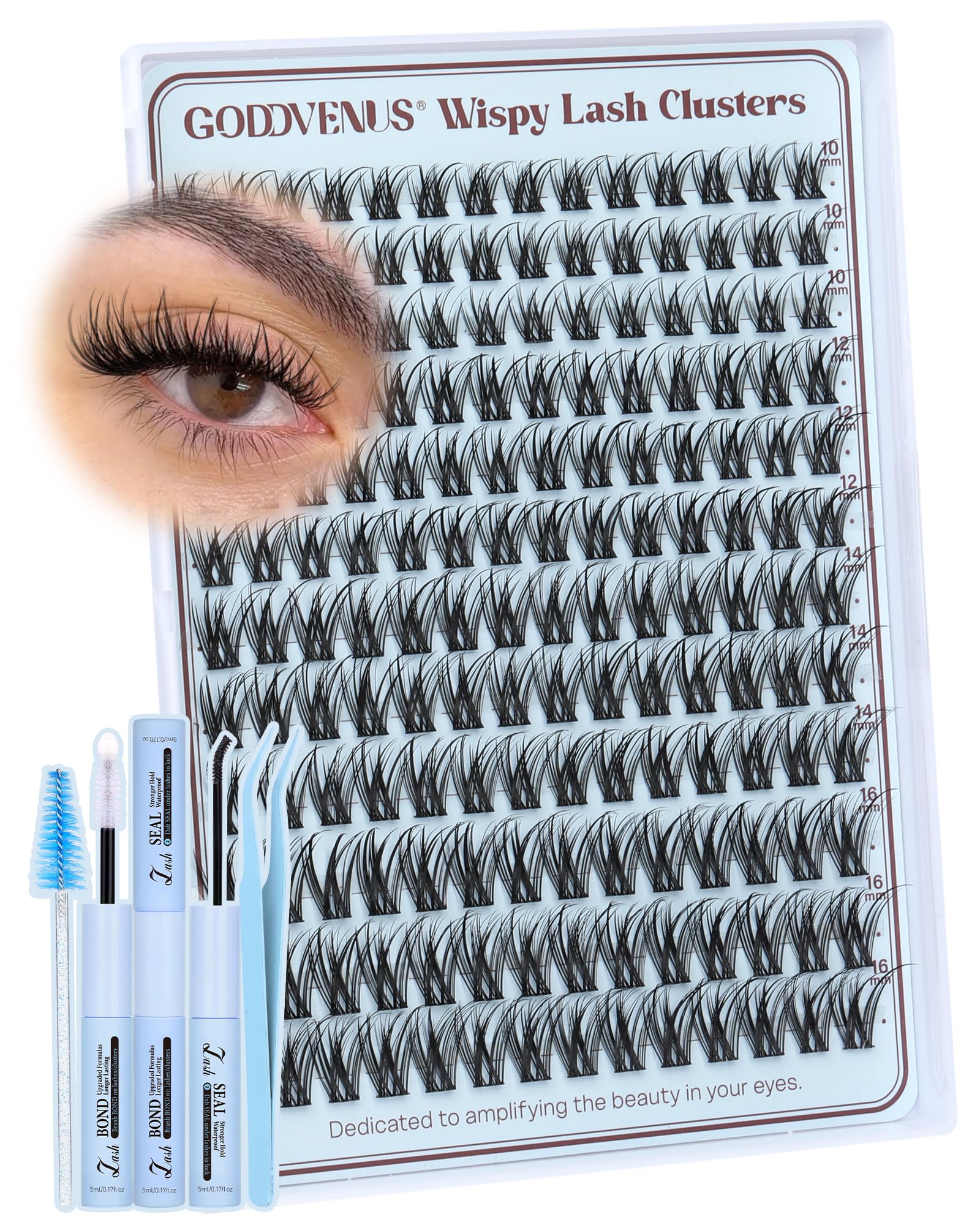 Goddvenus Wispy Lash Clusters Kit – Natural D-Curl Lashes & DIY Extension with Waterproof Glue