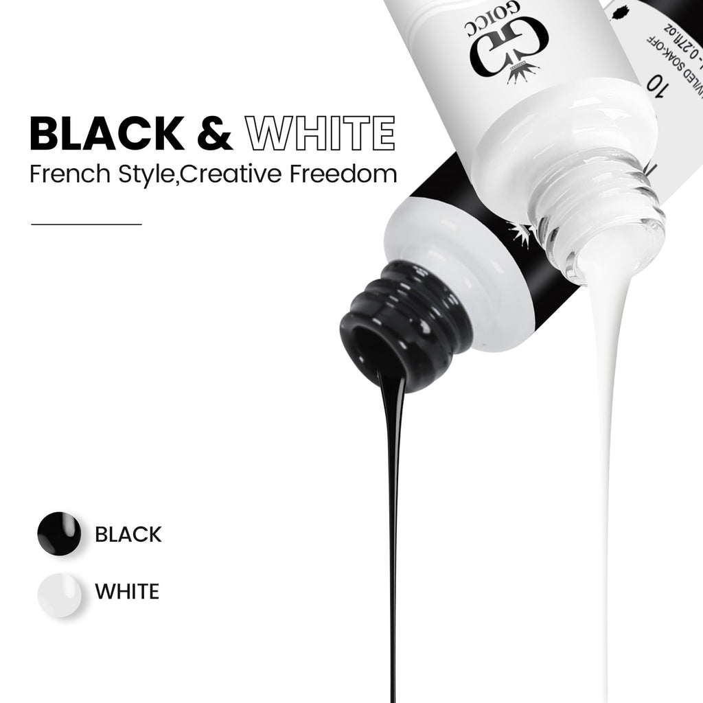 GOICC Black & White Gel Nail Art Liner – 2-Color Gel Nail Polish (8ml, UV/LED)