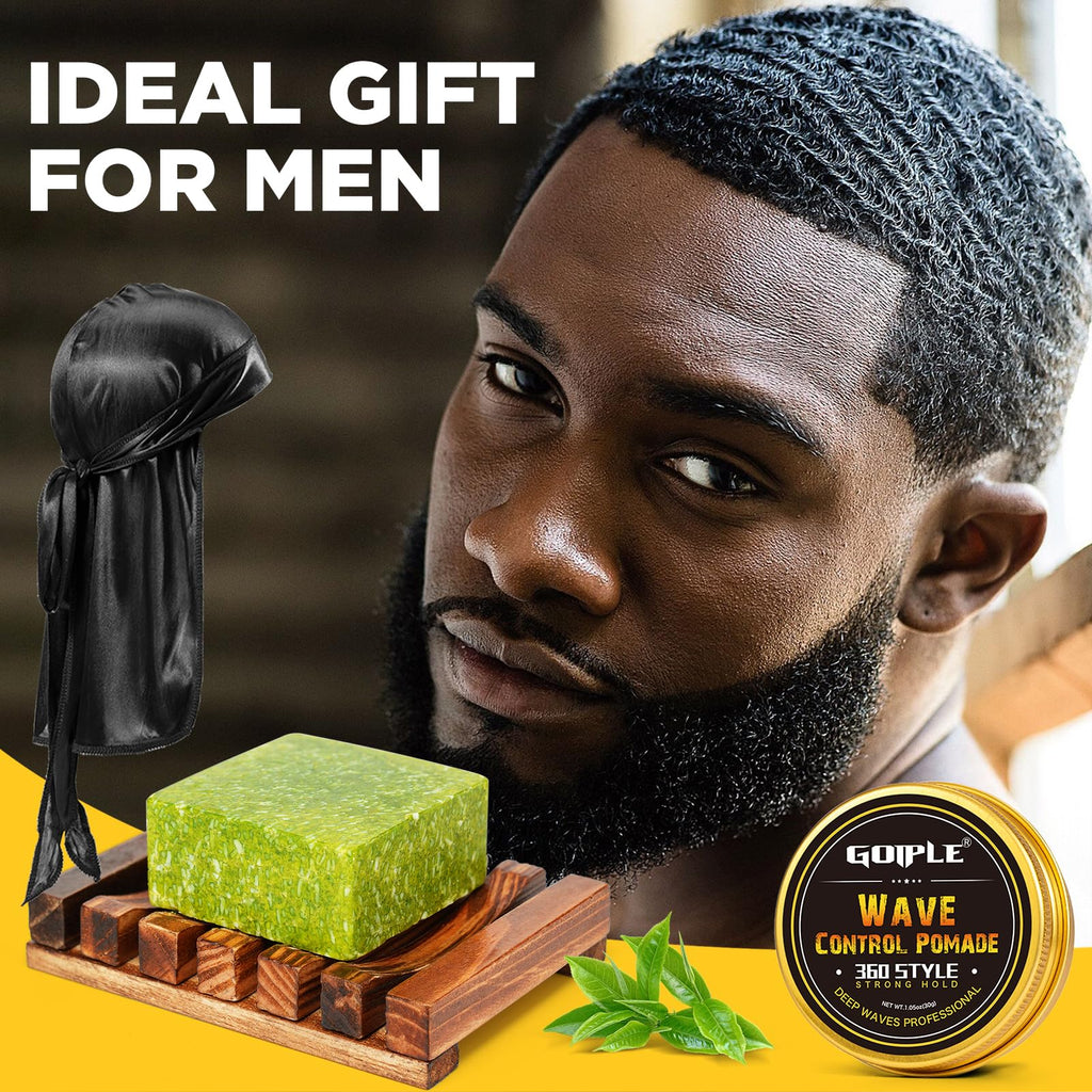 Goiple Wave Pomade Soap Bar with Wooden Holder — 360 Wave Training & Strong Hold for Black Hair