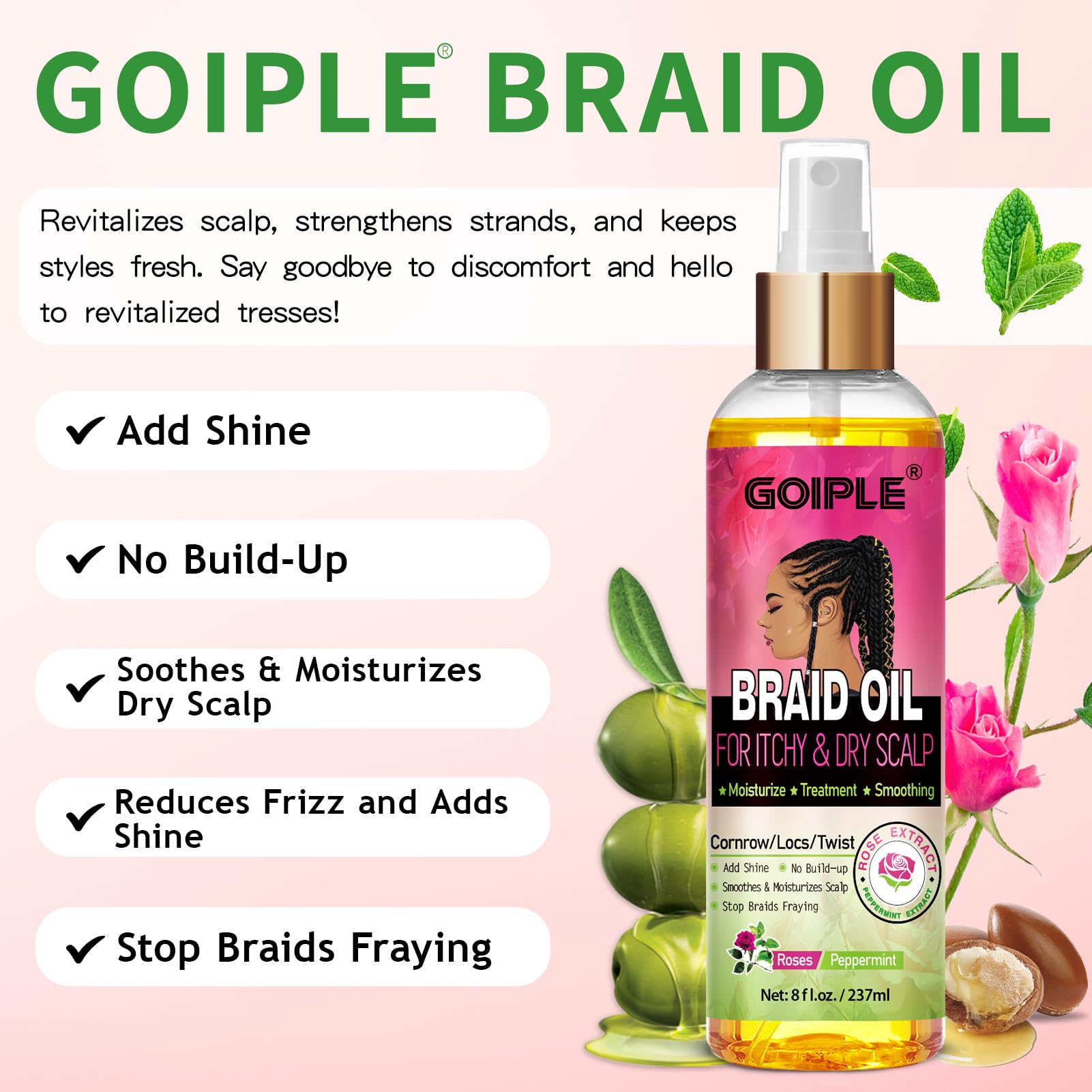 Goiple Braid Oil — Scalp Comfort, Moisture & Shine for Locs & Braids | 8 fl oz