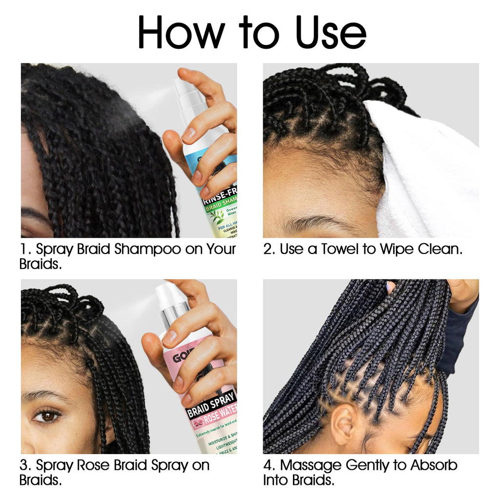 Goiple Braid Spray Rose Mint for Dreads & Locs – No-Water, Rinse-Free Rose Water (2PCS)