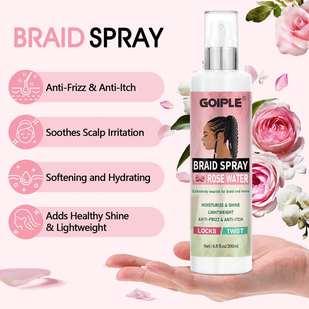 Goiple Braid Spray Rose Mint for Dreads & Locs – No-Water, Rinse-Free Rose Water (2PCS)
