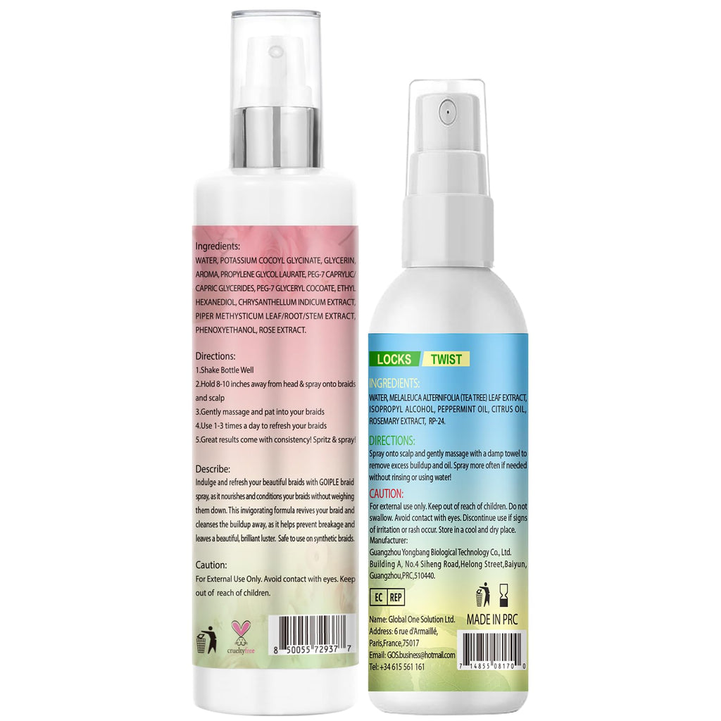 Goiple Braid Spray Rose Mint for Dreads & Locs – No-Water, Rinse-Free Rose Water (2PCS)