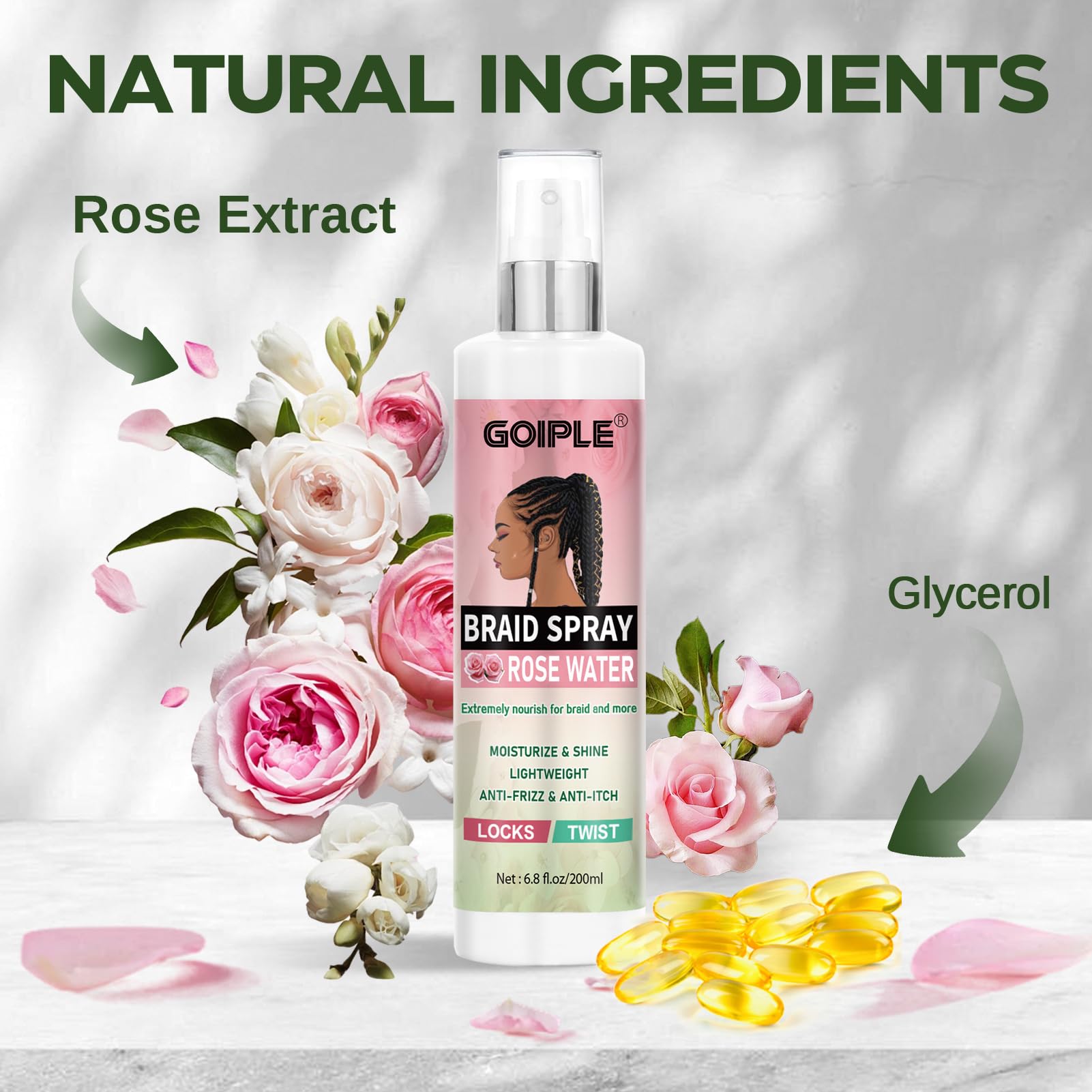 Goiple Braid Spray Rose Mint for Dreads & Locs – No-Water, Rinse-Free Rose Water (2PCS)