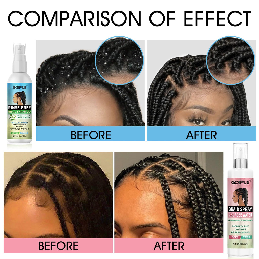 Goiple Braid Spray Rose Mint for Dreads & Locs – No-Water, Rinse-Free Rose Water (2PCS)