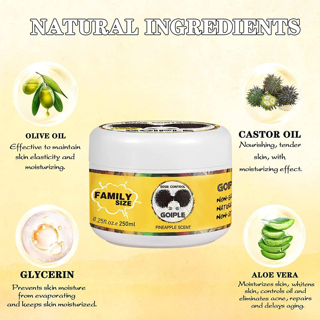Goiple 8.25oz Edge Control Wax - Pineapple, Non-Greasy, Extreme Hold, Water-Based