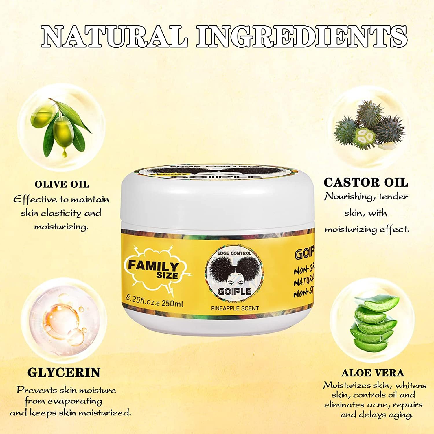 Goiple 8.25oz Edge Control Wax - Pineapple, Non-Greasy, Extreme Hold, Water-Based