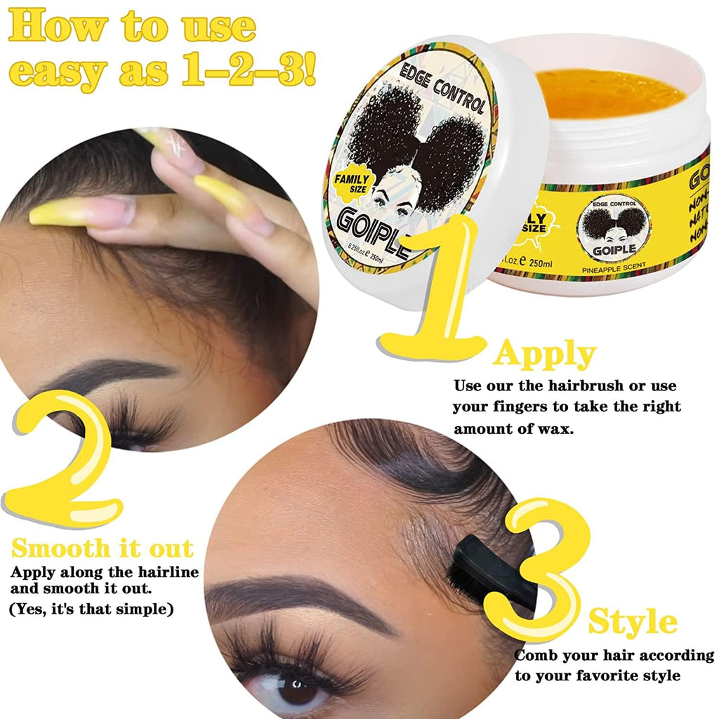 Goiple 8.25oz Edge Control Wax - Pineapple, Non-Greasy, Extreme Hold, Water-Based