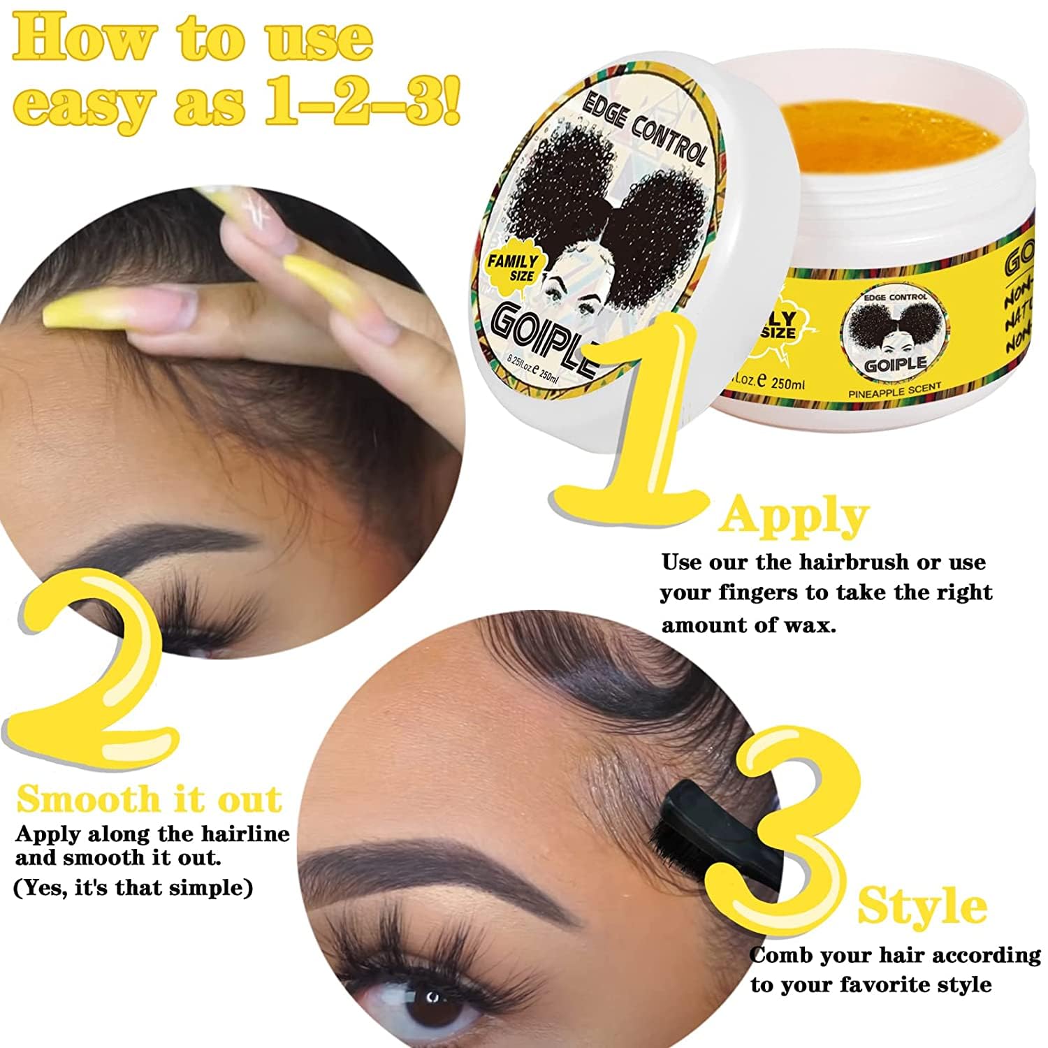 Goiple 8.25oz Edge Control Wax - Pineapple, Non-Greasy, Extreme Hold, Water-Based