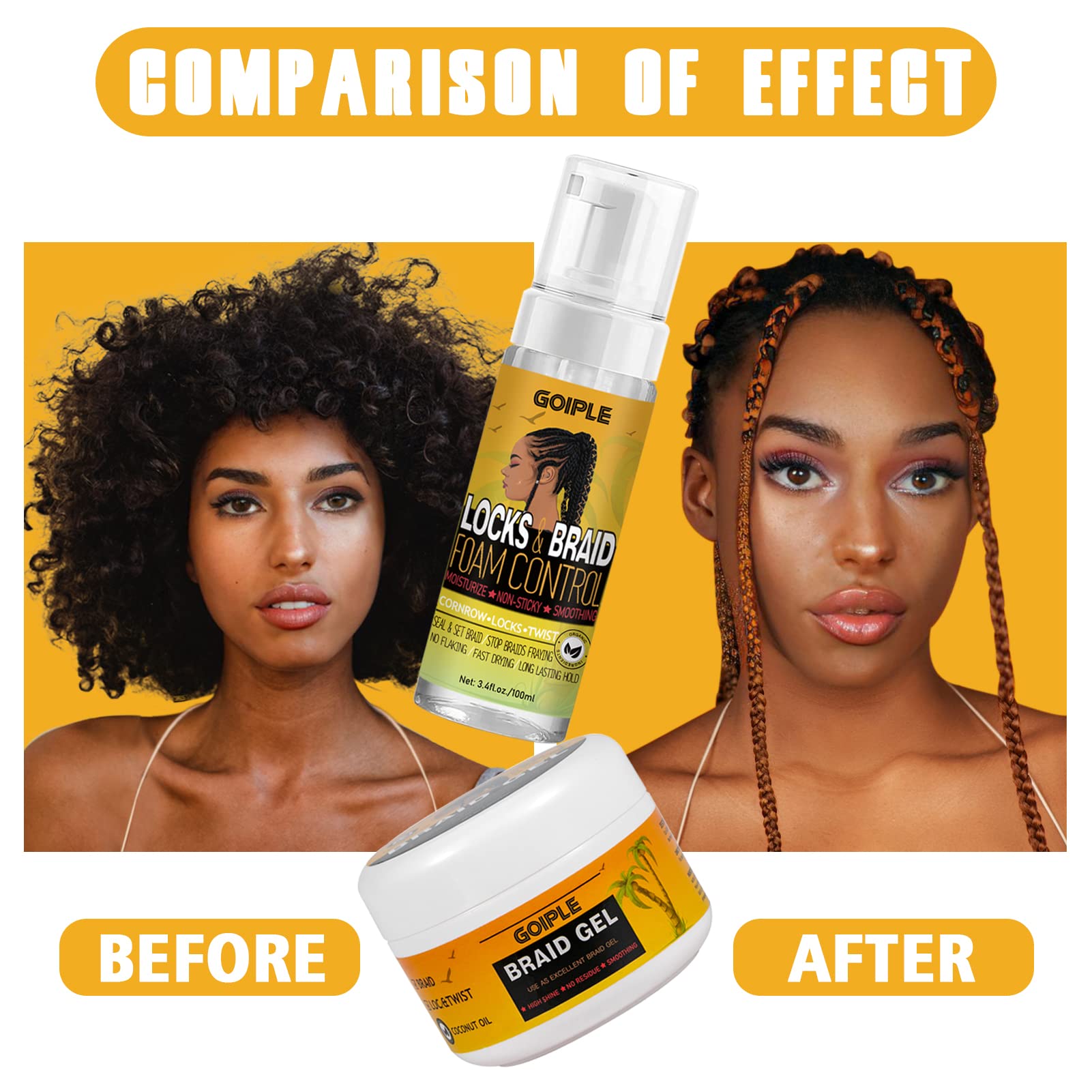 Goiple Strong Hold Braiding Gel & Edge Tamer – Frizz Control for Braids, Locs, Twists