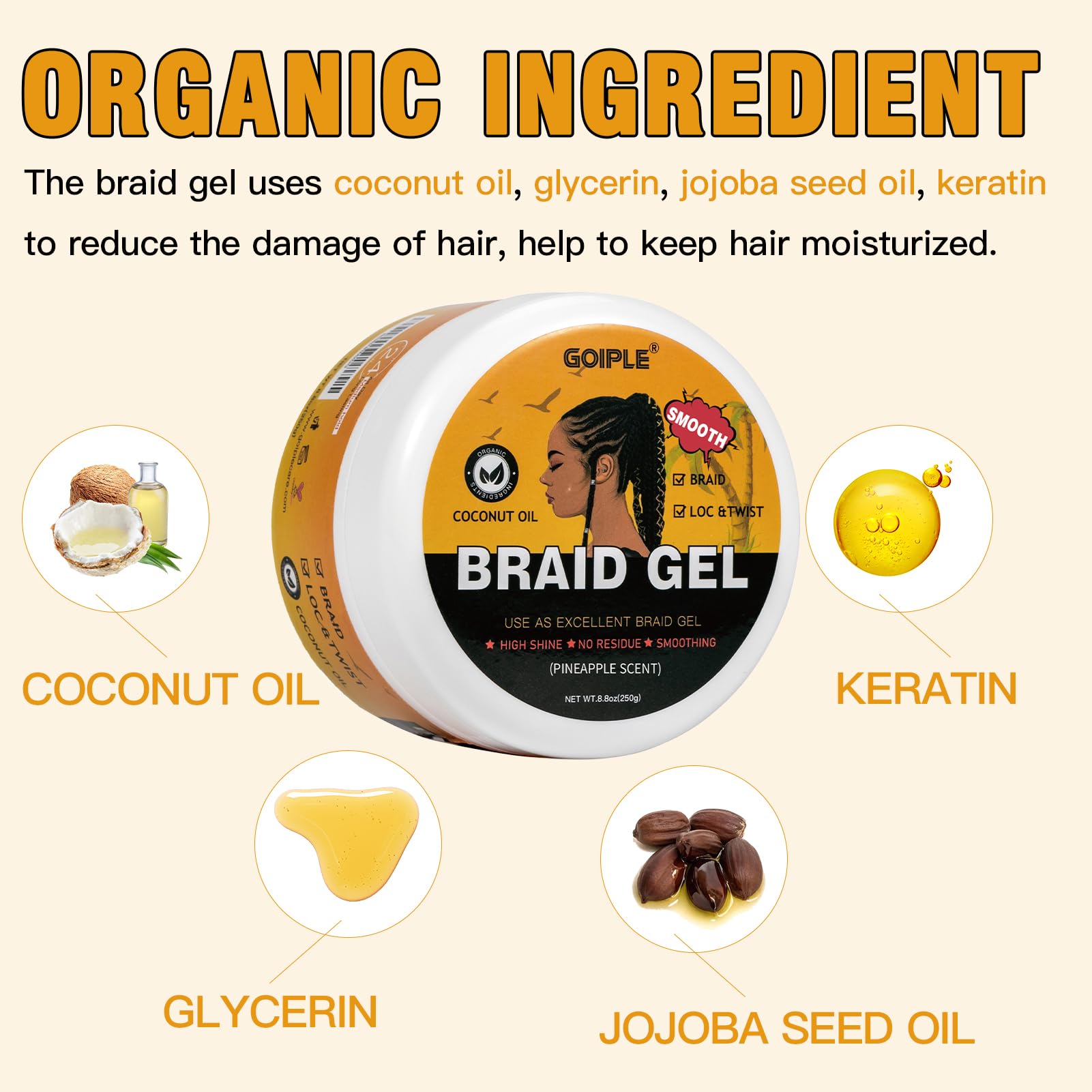 Goiple Strong Hold Braiding Gel for Twists, Locs & Edges – Includes Magnetic Pin Wristband & Braiding Tools