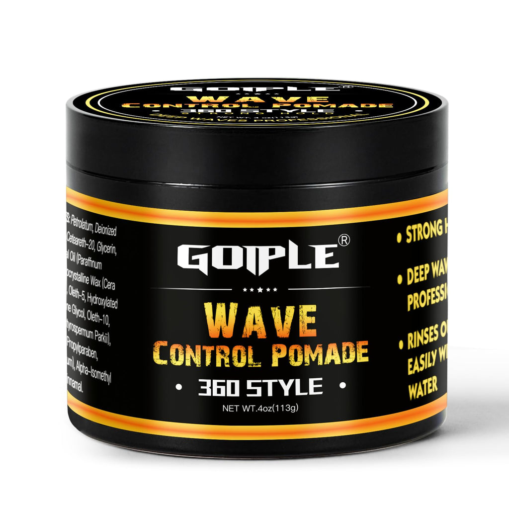 Goiple Natural Wave Pomade for Men – Strong Hold & Easy Wash 360 Wave Cream | 4oz