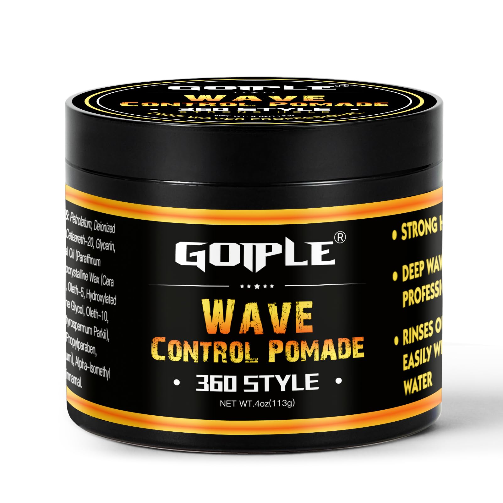 Goiple Natural Wave Pomade for Men – Strong Hold & Easy Wash 360 Wave Cream | 4oz