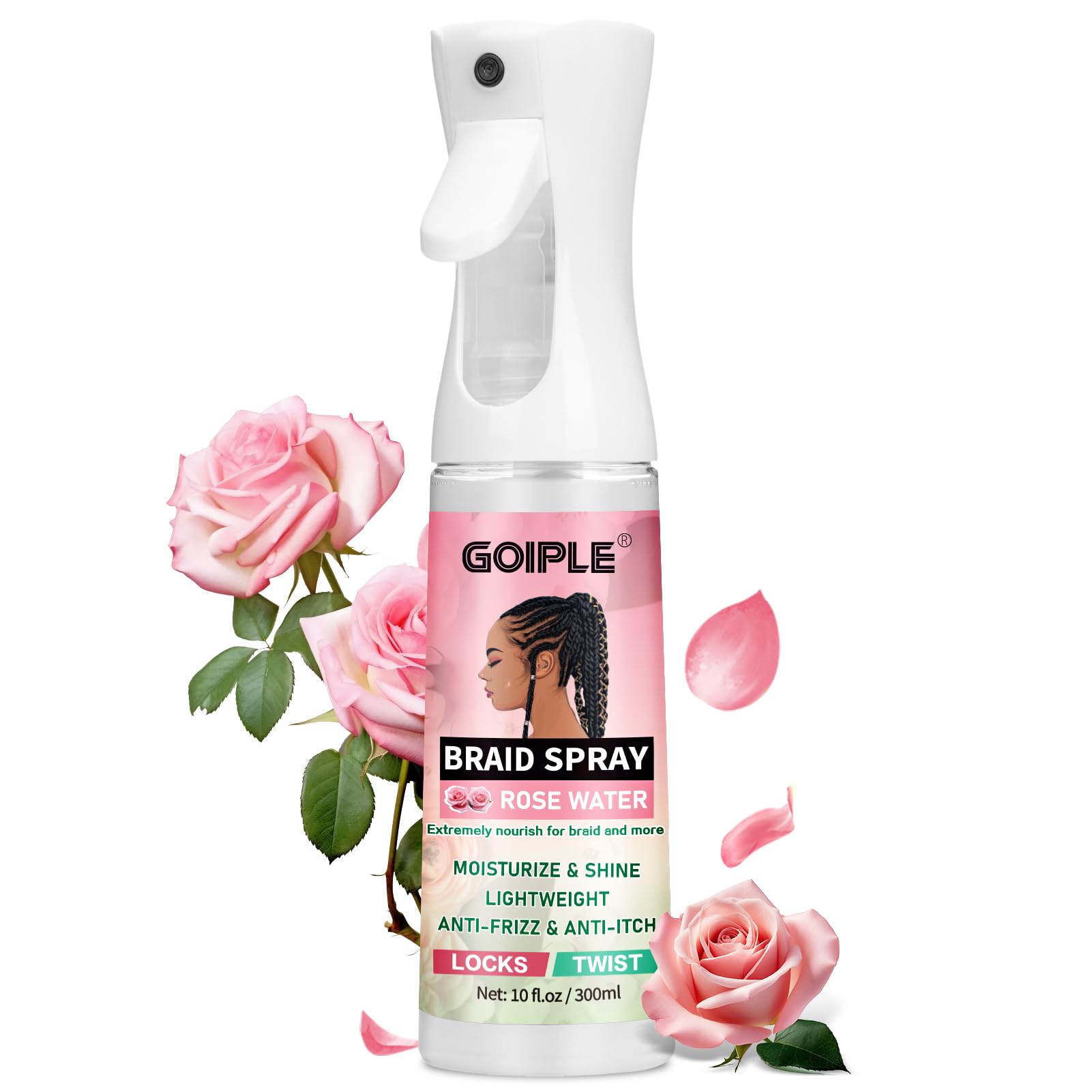 Goiple Rose Braid Spray 10oz – Lightweight Rose Water for Dreads, Braids & Locs