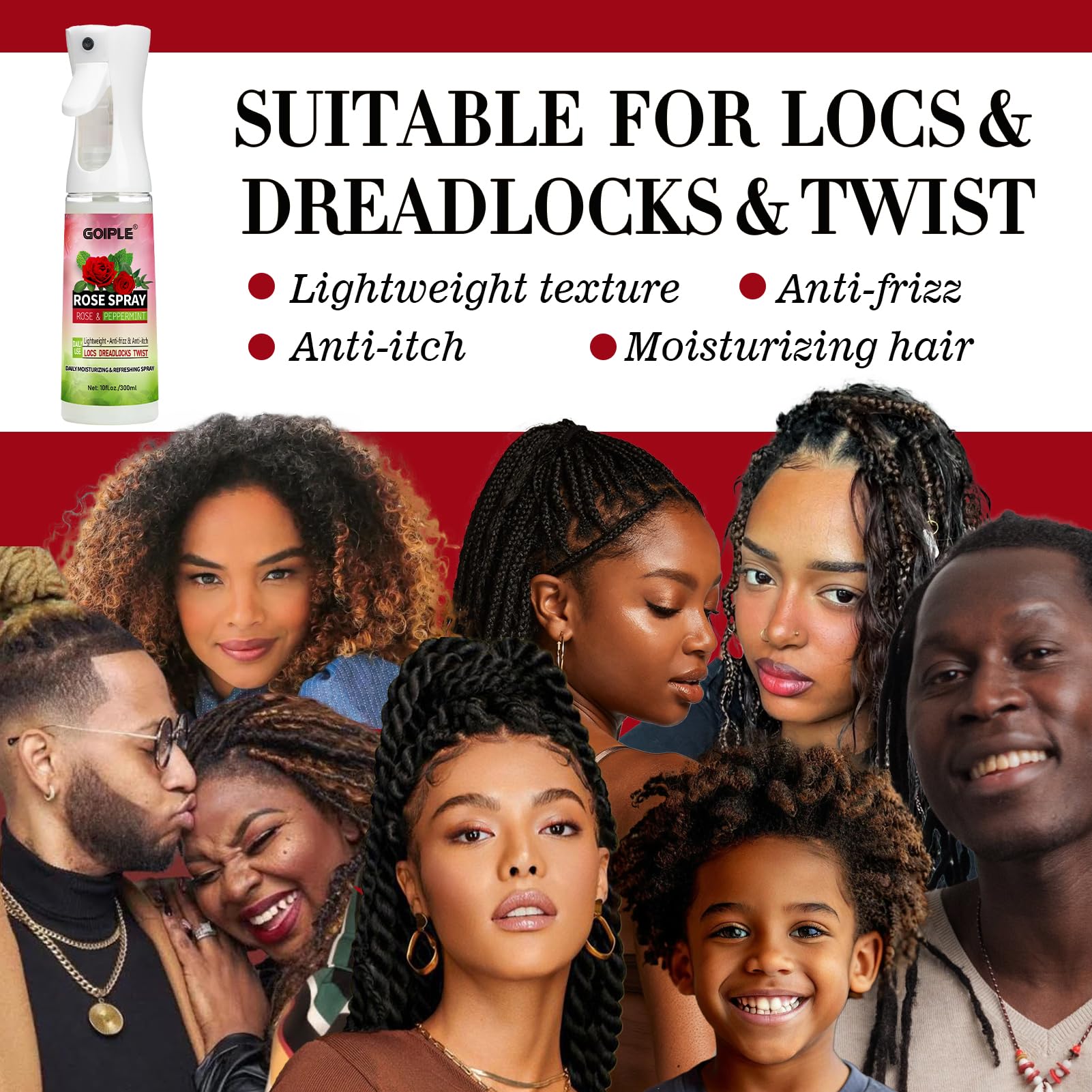 Goiple Rose Water Hair Loc Spray – Hydrating Dreadlock Moisturizer for Scalp