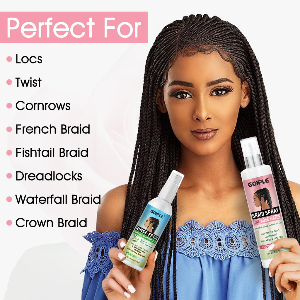 Goiple Braid Spray Rose Mint for Dreads & Locs – No-Water, Rinse-Free Rose Water (2PCS)