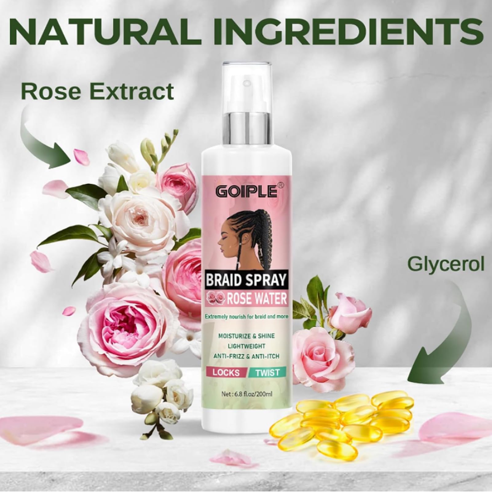 Goiple Braid Spray Rose Mint for Dreads & Locs – Rose Water & Rosemary Oil Kit