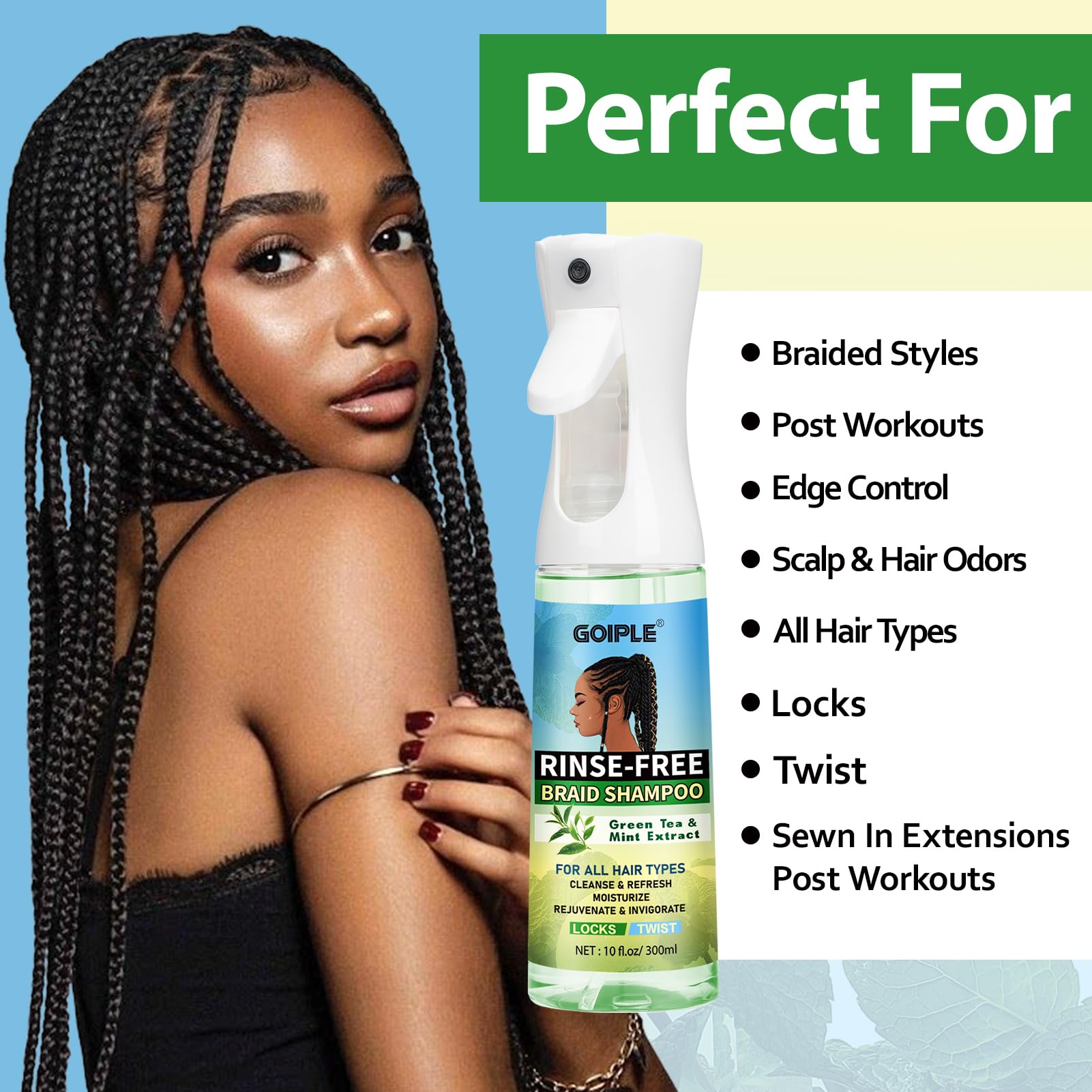 Goiple 10oz Rinse-Free Shampoo for Braids | No-Water Cleanse for Locs, Twists & Weaves