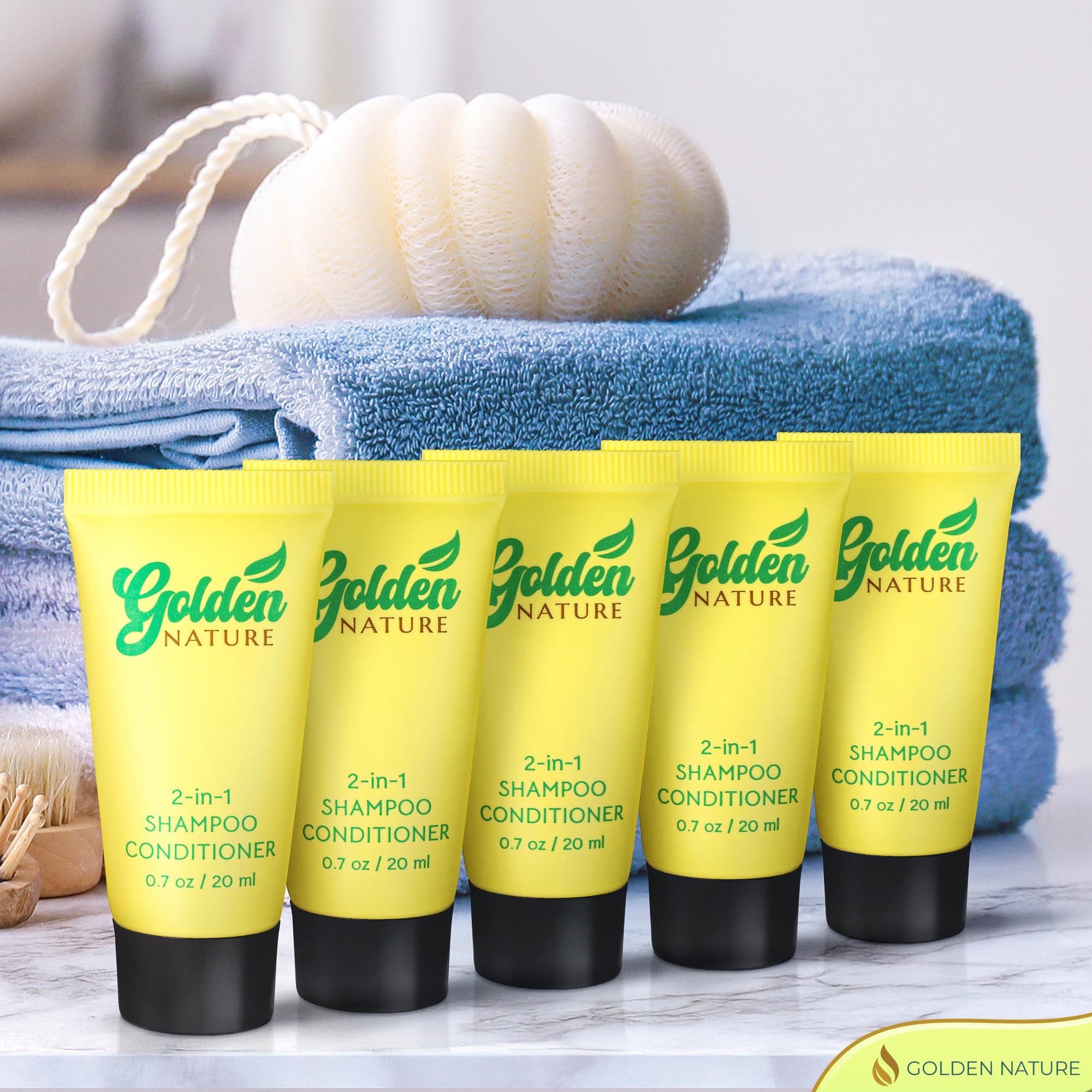 Golden Nature Travel-Size 2-in-1 Jasmine Shampoo & Conditioner - 0.7 oz, 100-Pack Bulk Hotel Toiletries