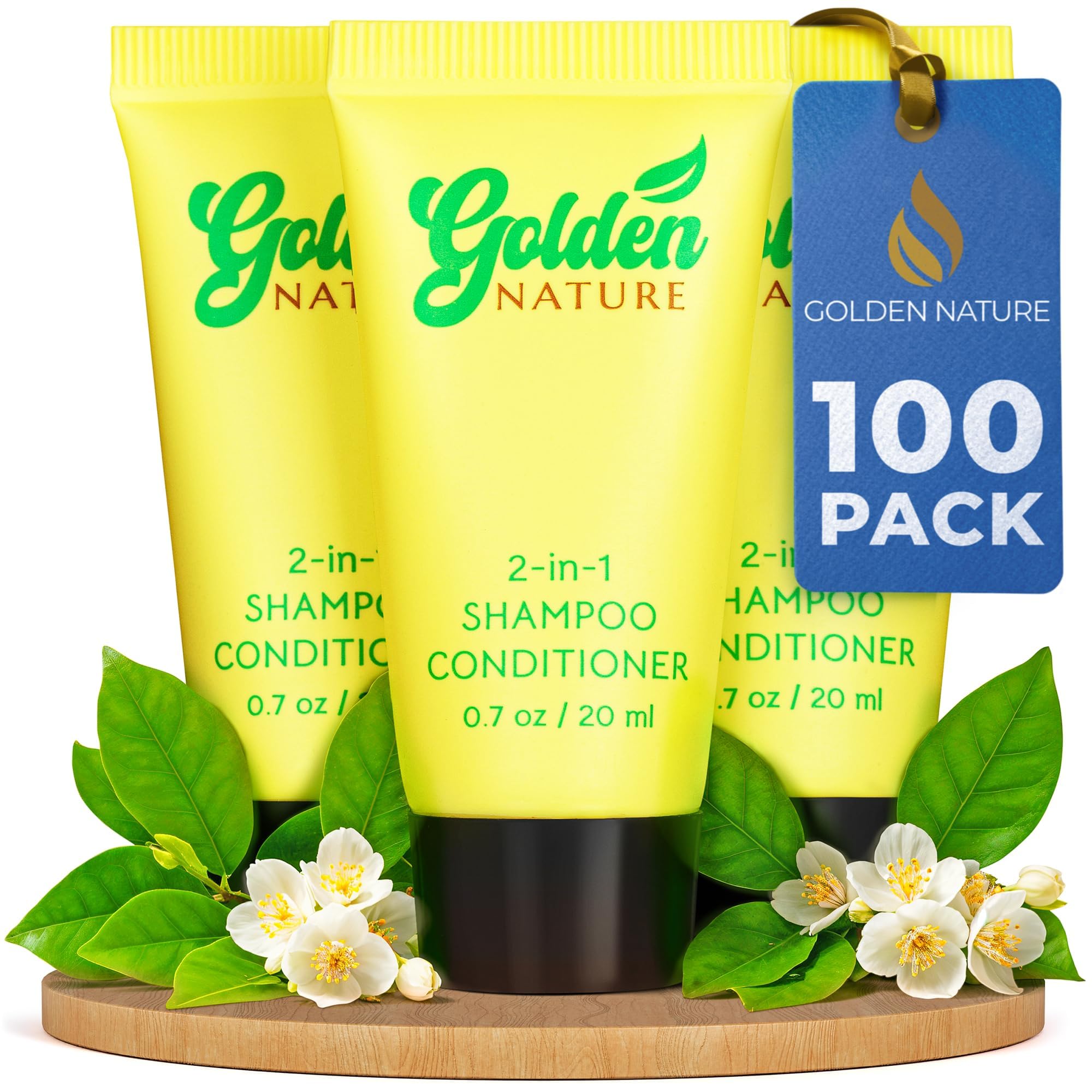 Golden Nature Travel-Size 2-in-1 Jasmine Shampoo & Conditioner - 0.7 oz, 100-Pack Bulk Hotel Toiletries