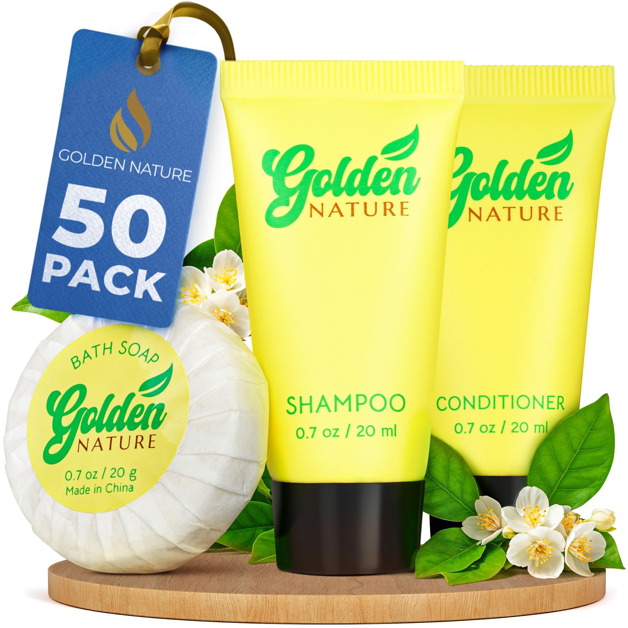 Golden Nature Travel Size Soap, Shampoo & Conditioner Set - Jasmine, 0.7 oz Each | 150 Pcs | 3-Piece Kit