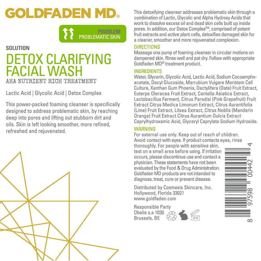 GOLDFADEN MD Detox Clarifying Foaming Cleanser | Glycolic & Lactic Acids + Detox Complex™ | 4 fl oz