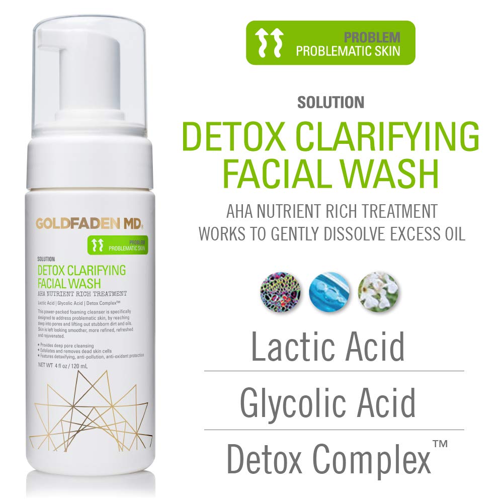 GOLDFADEN MD Detox Clarifying Foaming Cleanser | Glycolic & Lactic Acids + Detox Complex™ | 4 fl oz