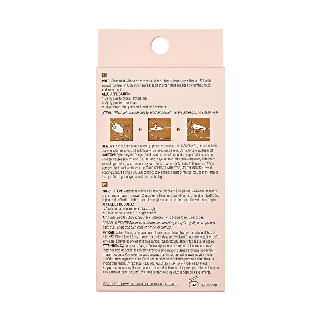 Goldfinger False Nails Kit – Glazed Long Almond Pearl Glitter, Easy Press-On