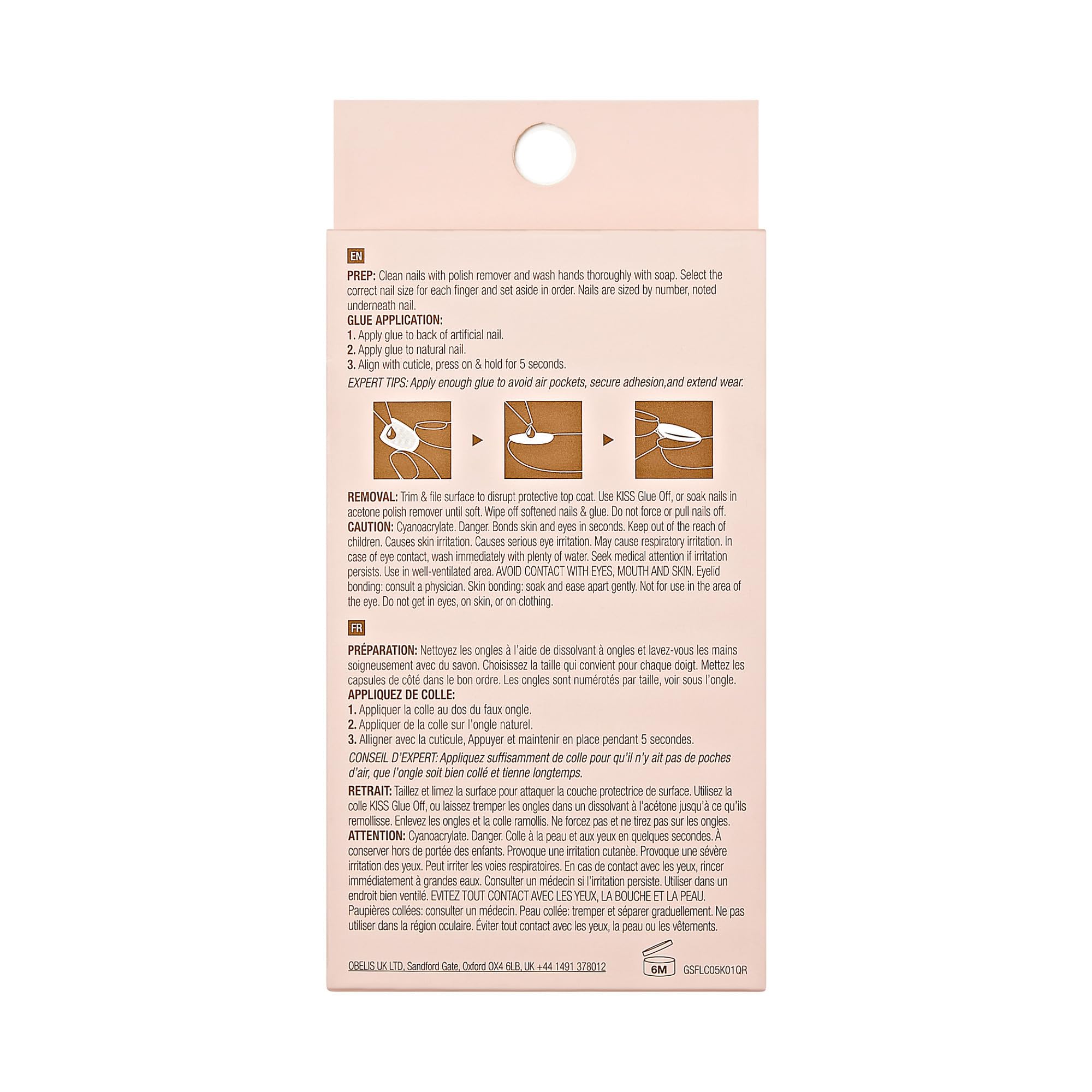 Goldfinger False Nails Kit – Glazed Long Almond Pearl Glitter, Easy Press-On