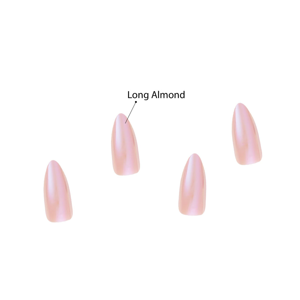 Goldfinger False Nails Kit – Glazed Long Almond Pearl Glitter, Easy Press-On