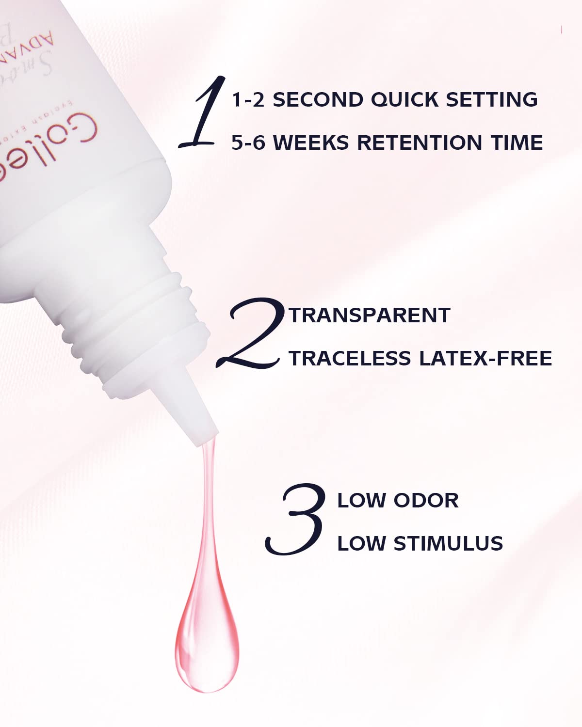 GOLLEEPRO Transparent Lash Glue – 1–2s Fast-Drying Eyelash Extension Adhesive | Clear Pink, 0.17 fl oz (5 ml) | Professional Use Only
