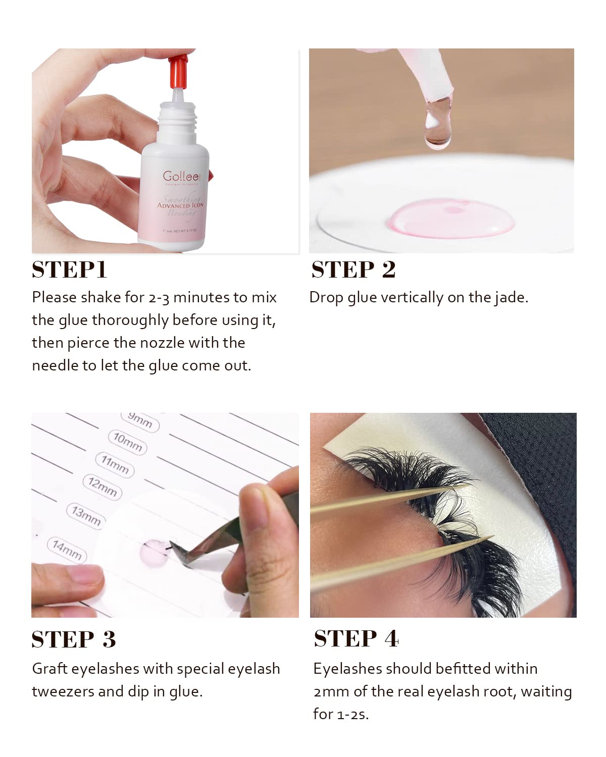GOLLEEPRO Transparent Lash Glue – 1–2s Fast-Drying Eyelash Extension Adhesive | Clear Pink, 0.17 fl oz (5 ml) | Professional Use Only