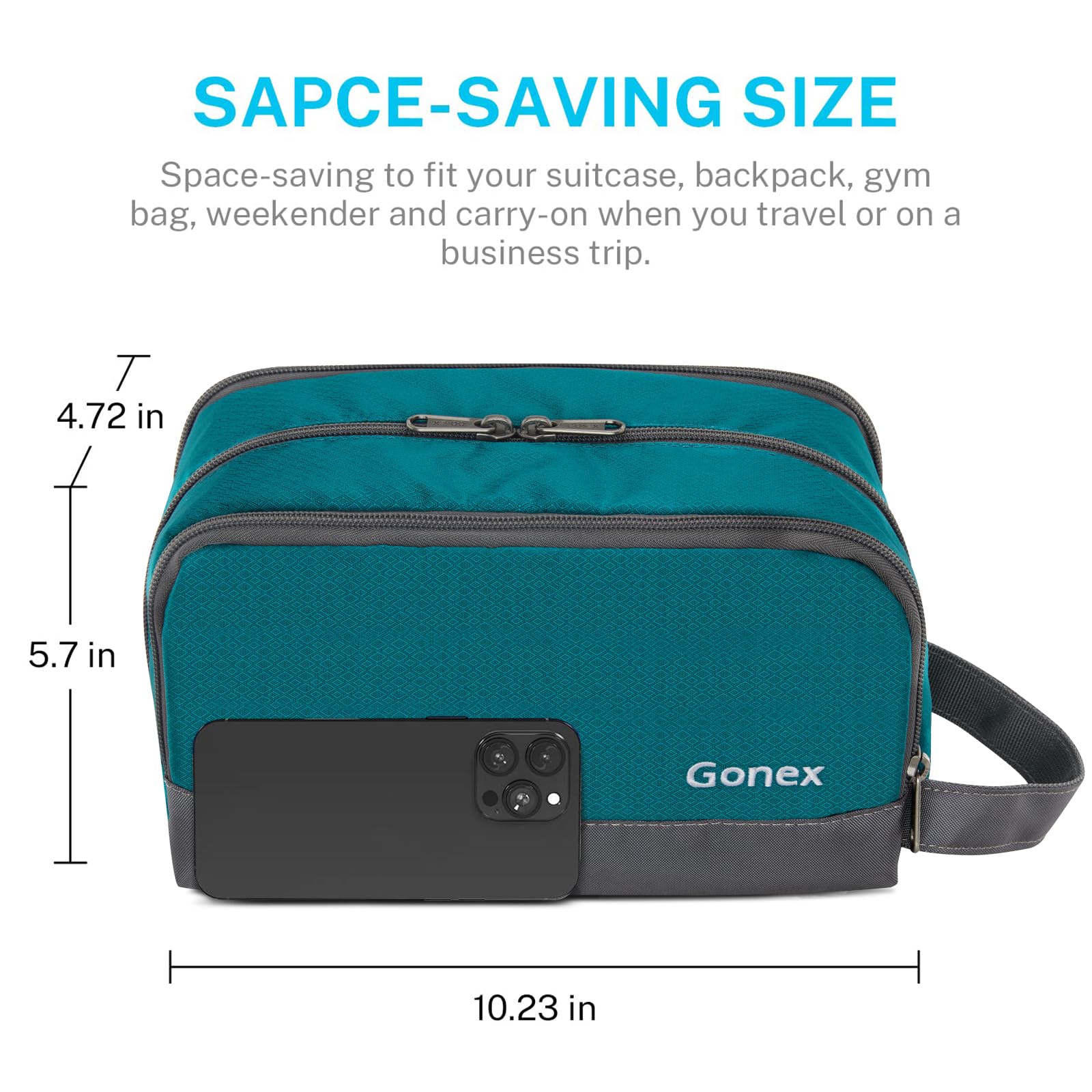 Gonex Travel Toiletry Bag Nylon – Peacock Green, Lightweight & Water-Resistant
