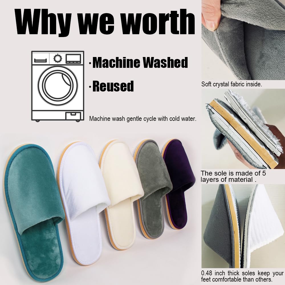 GONG GONG 6 Pairs Non-Slip Disposable Slippers | Crystal Velvet, Washable & Reusable