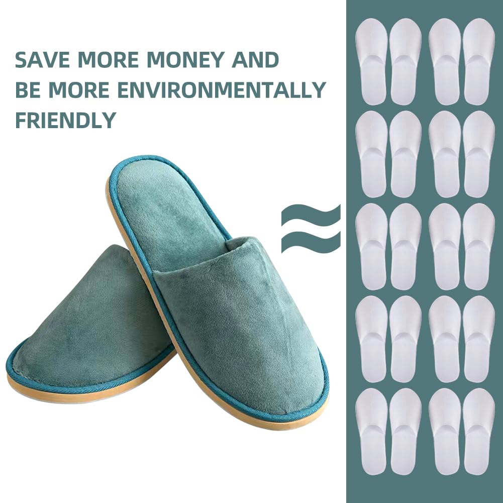 GONG GONG 6 Pairs Non Slip Disposable Slippers – Crystal Velvet, Closed Toe, Washable & Reusable (Blue, Adults)
