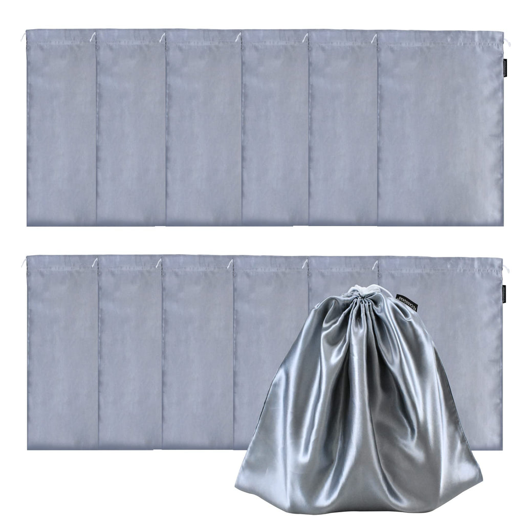 GONGKANGYUAN 12 Pcs Satin Wig Bags with Drawstring – Soft Silk Hair Extension Storage Pouches (Grey)