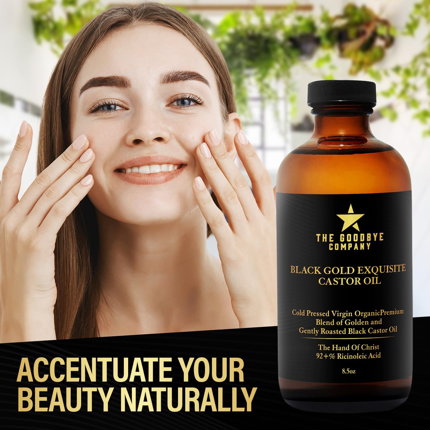 The Goodbye Company Black & Gold Castor Oil Blend – Cold-Pressed, Hexane-Free, Unrefined for Hair, Skin, Eyelashes & Eyebrows