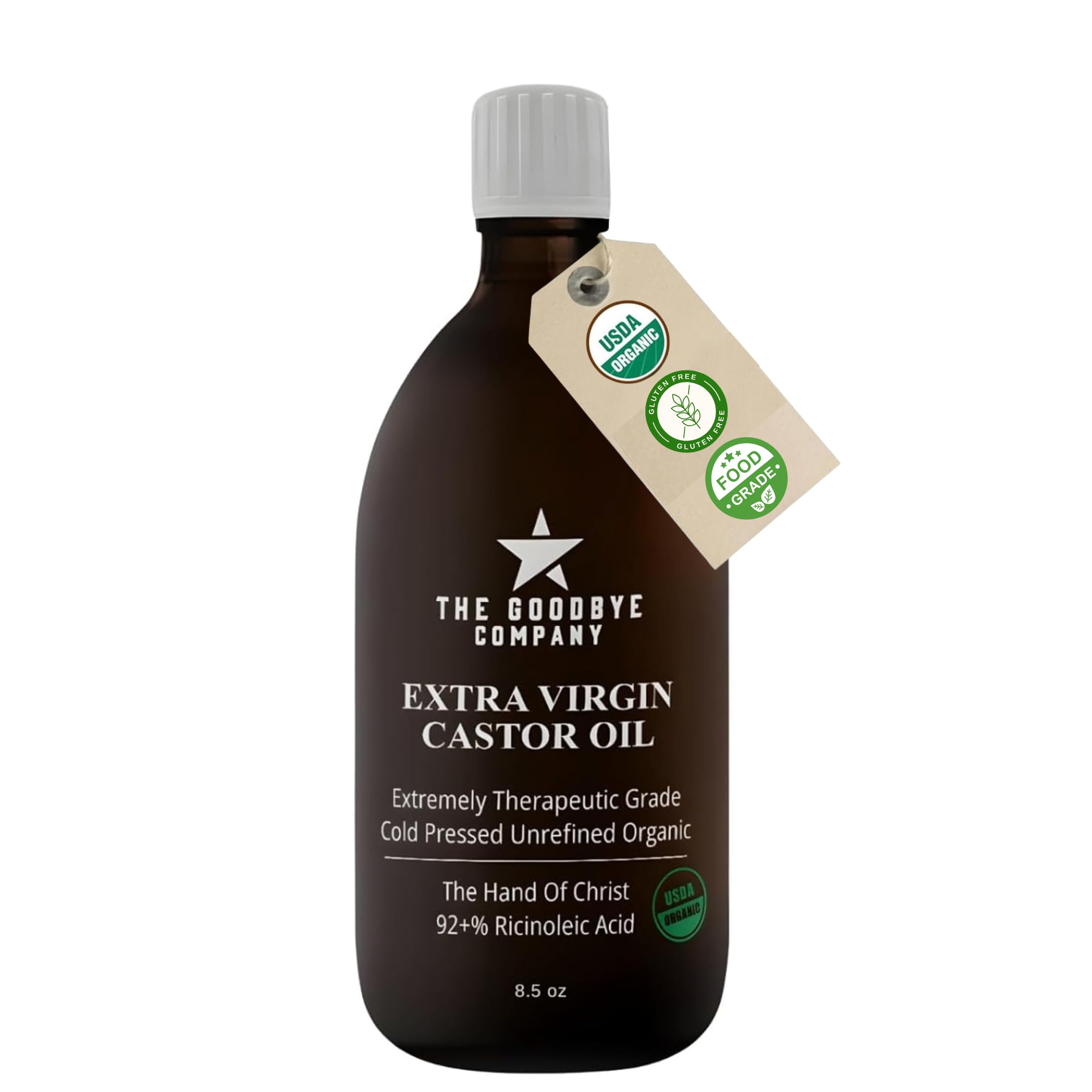 Goodbye Company USDA Organic Cold-Pressed Castor Oil – 8.5 oz Glass, Hexane-Free, Small Batch
