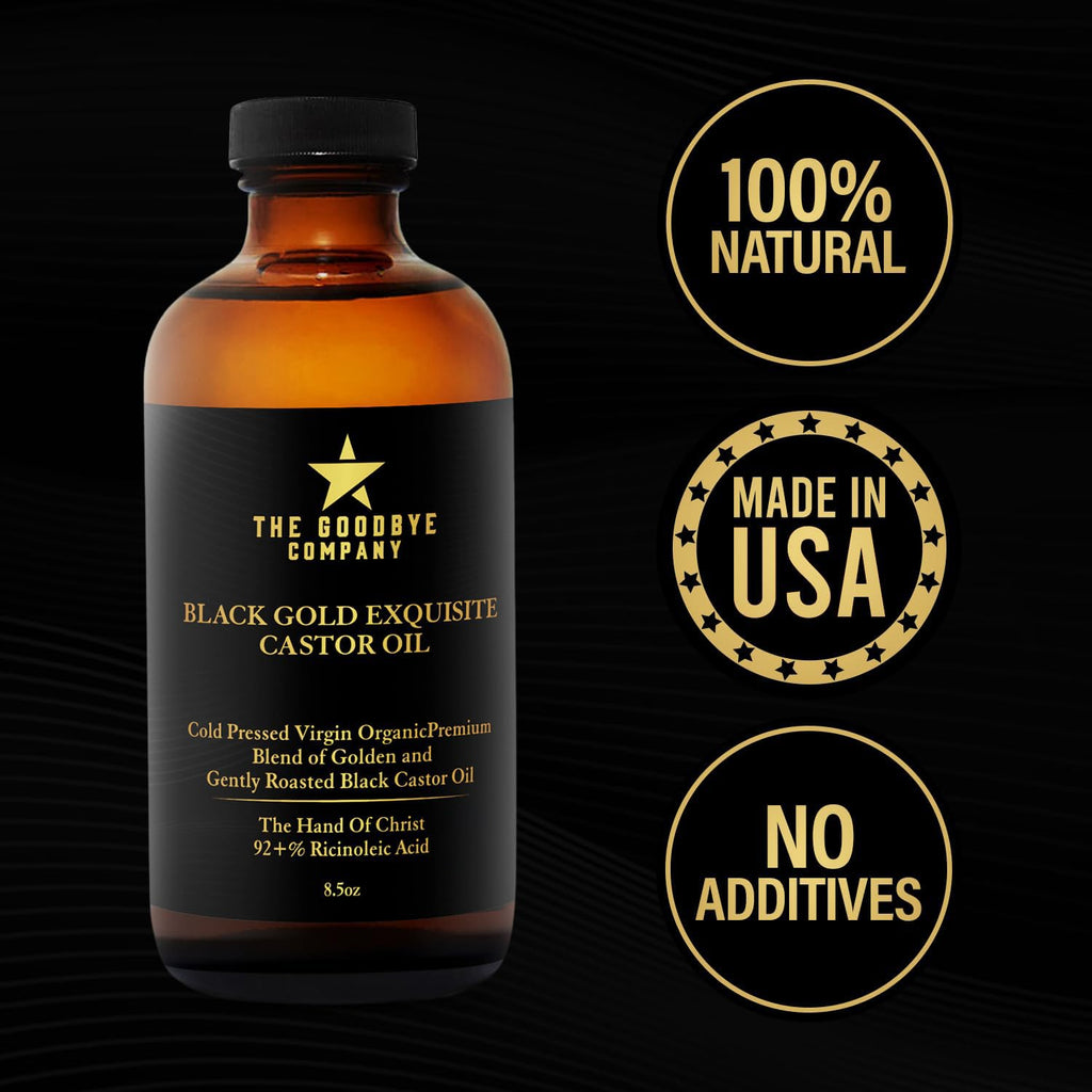 The Goodbye Company Black & Gold Castor Oil Blend – Cold-Pressed, Hexane-Free, Unrefined for Hair, Skin, Eyelashes & Eyebrows